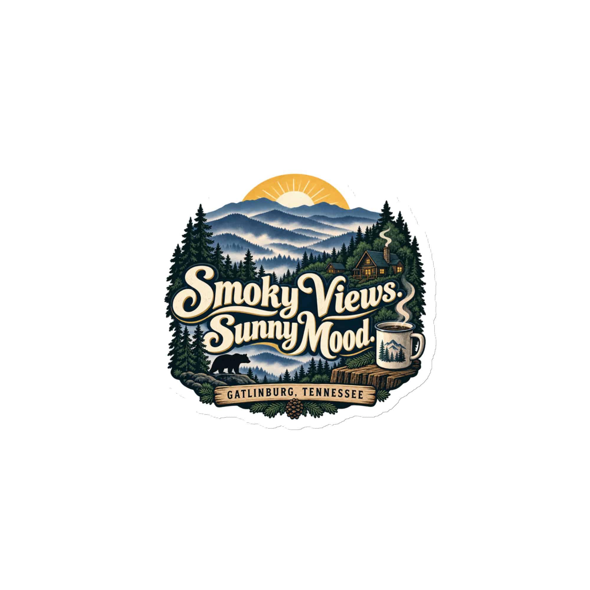 Gatlinburg and the Smokies Die-Cut Magnet: Smoky Views. Sunny Mood, Woodland Scenic Lettering