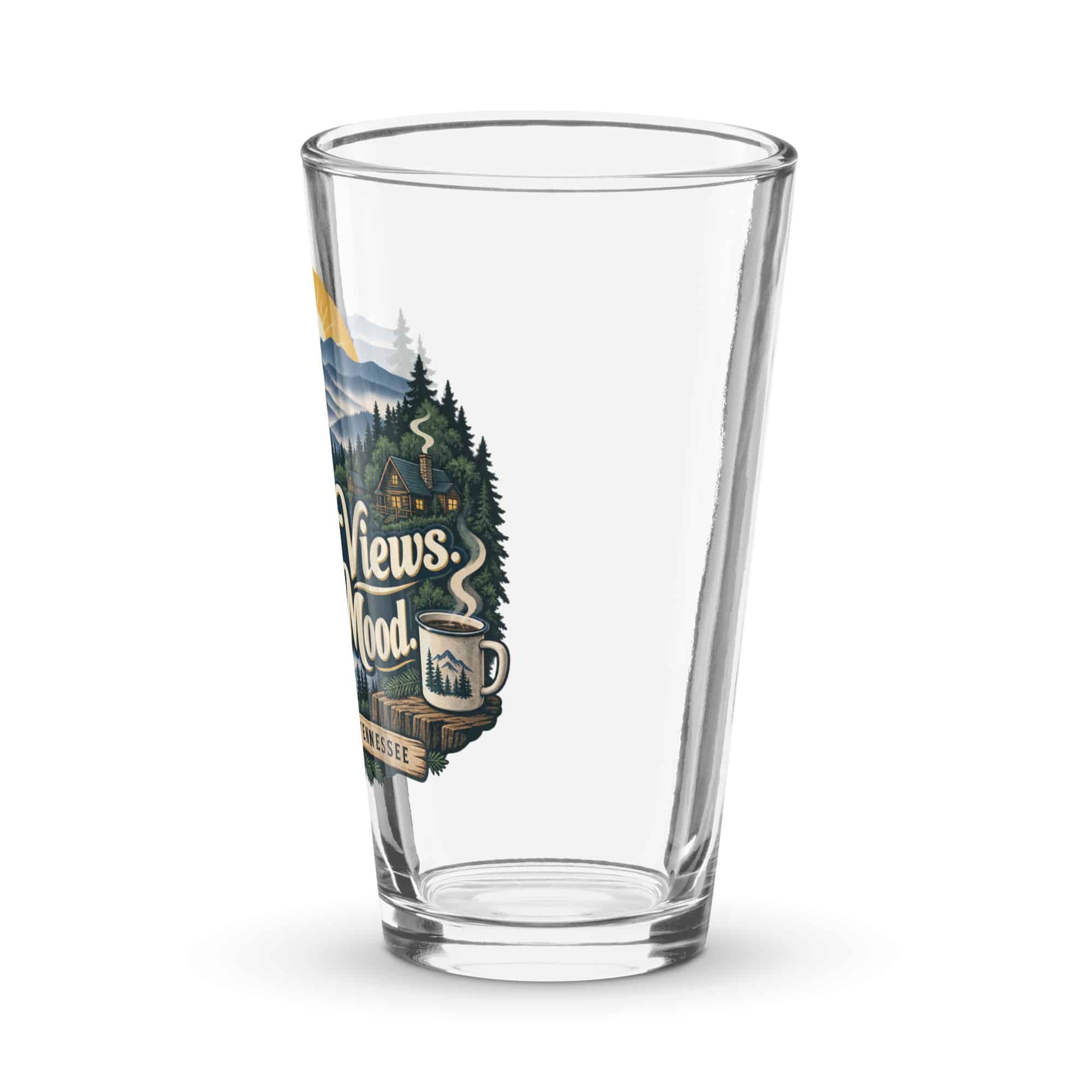 Gatlinburg and the Smokies Pint Glass: Smoky Views. Sunny Mood, Woodland Scenic Lettering