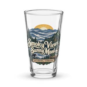 Gatlinburg and the Smokies Pint Glass: Smoky Views. Sunny Mood, Woodland Scenic Lettering - 16 oz - Main