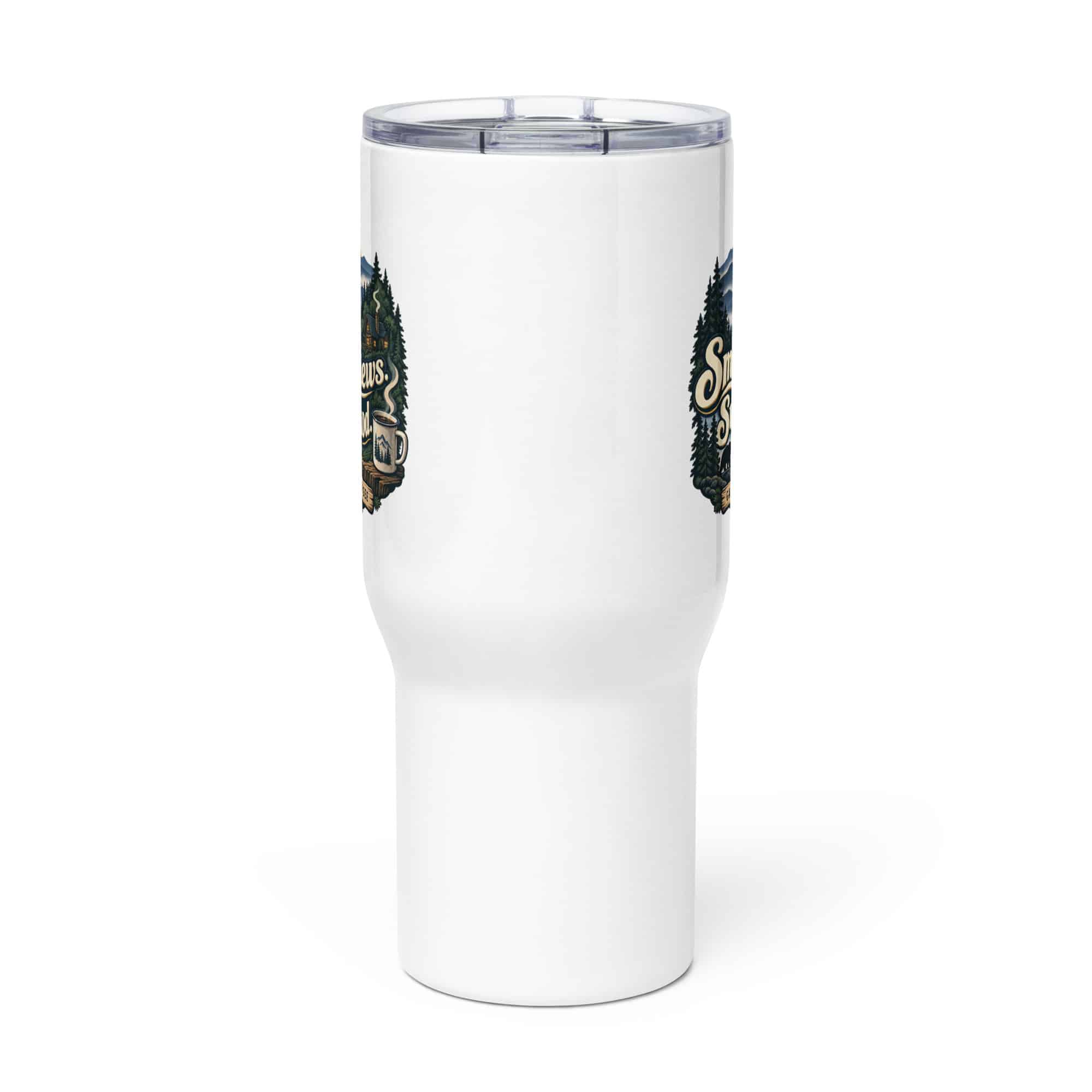Gatlinburg and the Smokies Travel Mug: Smoky Views. Sunny Mood, Woodland Scenic Lettering
