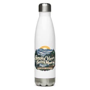 Gatlinburg and the Smokies Stainless Steel Water Bottle: Smoky Views. Sunny Mood, Woodland Scenic Lettering - 17 oz - Main