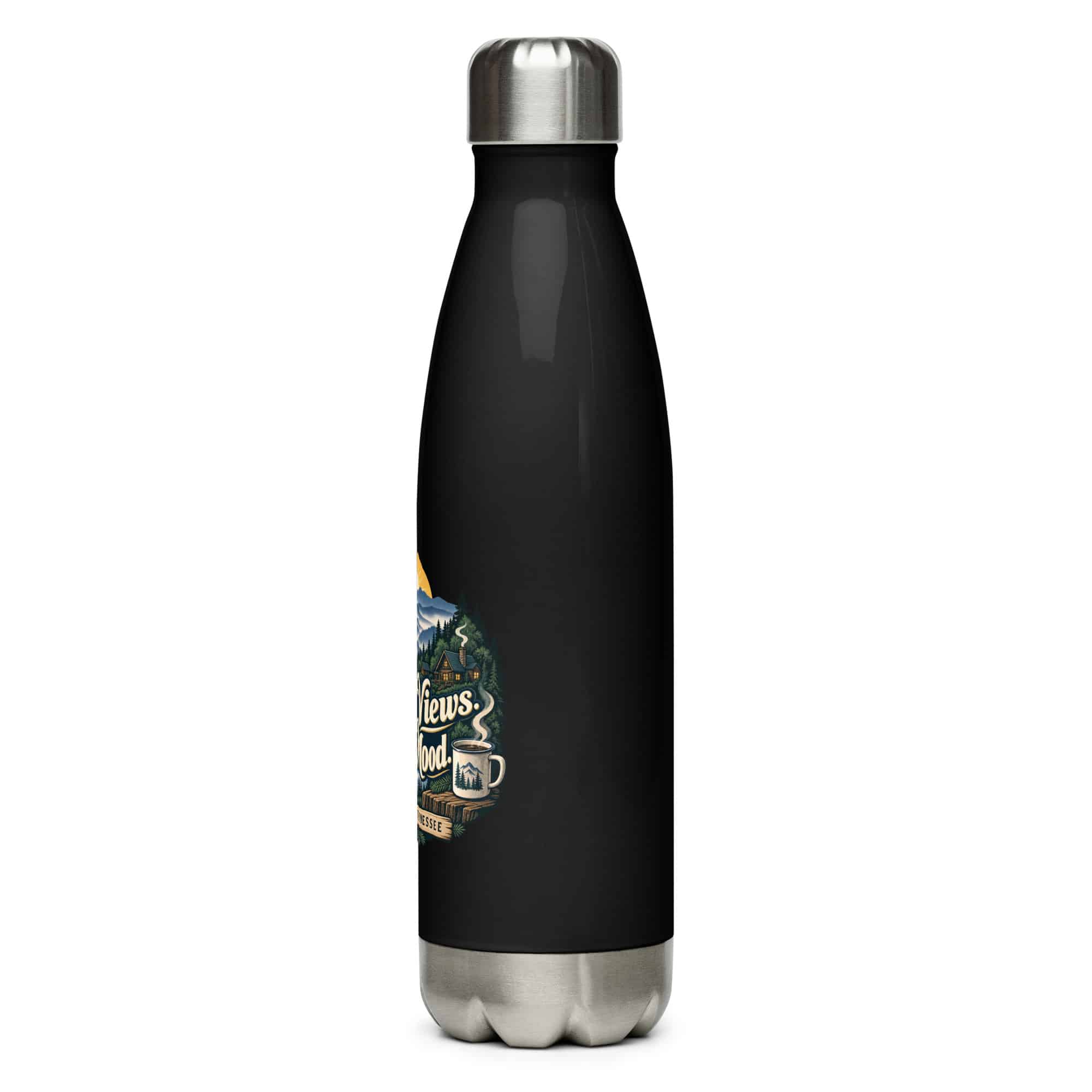 Gatlinburg and the Smokies Stainless Steel Water Bottle: Smoky Views. Sunny Mood, Woodland Scenic Lettering