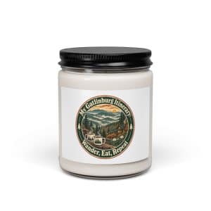 Gatlinburg and the Smokies Soy Wax Candle: My Gatlinburg Itinerary: Wander, Eat, Repeat, Vintage Round Badge - 9oz - Main