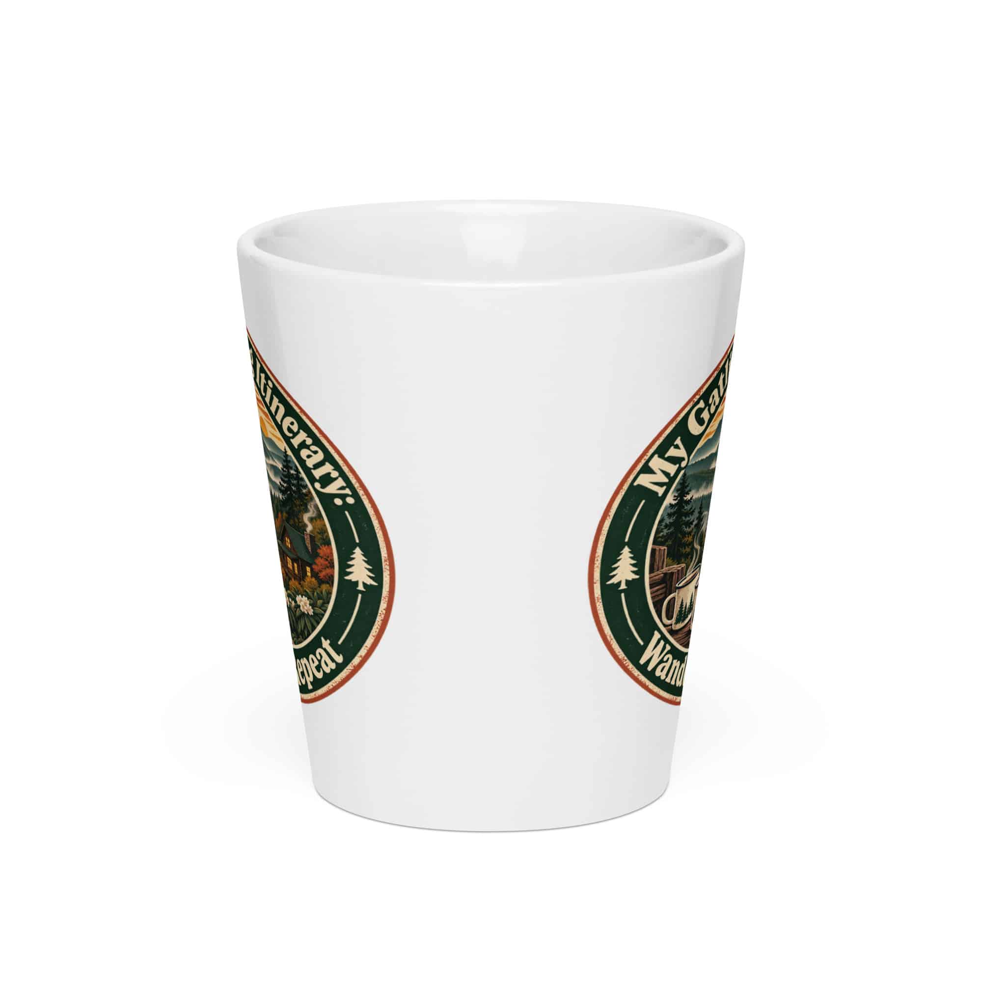 Gatlinburg and the Smokies Latte Mug: My Gatlinburg Itinerary: Wander, Eat, Repeat, Vintage Round Badge
