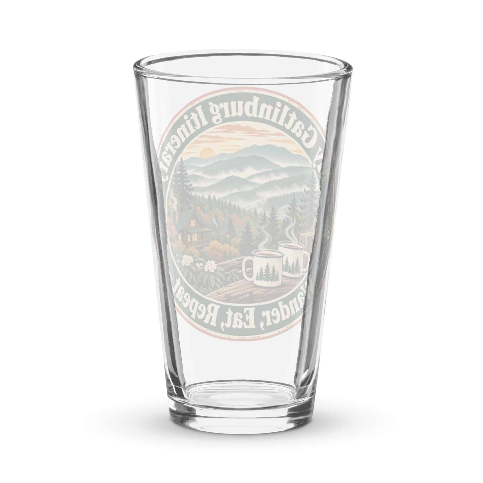 Gatlinburg and the Smokies Pint Glass: My Gatlinburg Itinerary: Wander, Eat, Repeat, Vintage Round Badge