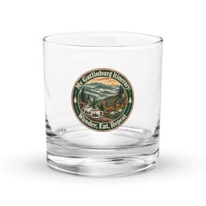 Gatlinburg and the Smokies Rocks Glass: My Gatlinburg Itinerary: Wander, Eat, Repeat, Vintage Round Badge - 10.5 oz - Main