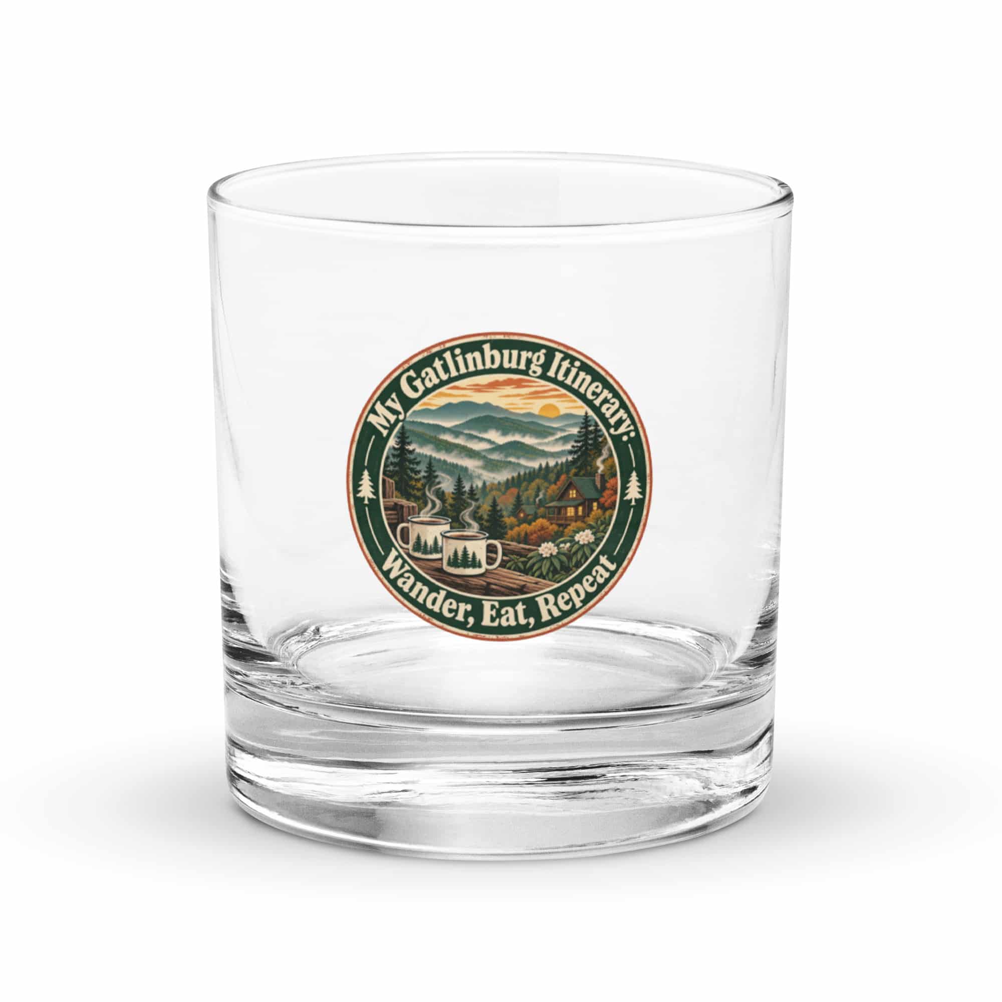 Gatlinburg and the Smokies Rocks Glass: My Gatlinburg Itinerary: Wander, Eat, Repeat, Vintage Round Badge