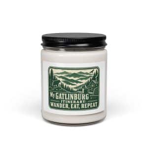 Gatlinburg and the Smokies Soy Wax Candle: My Gatlinburg Itinerary: Wander, Eat, Repeat, Forest Ink Stamp - 9oz - Main