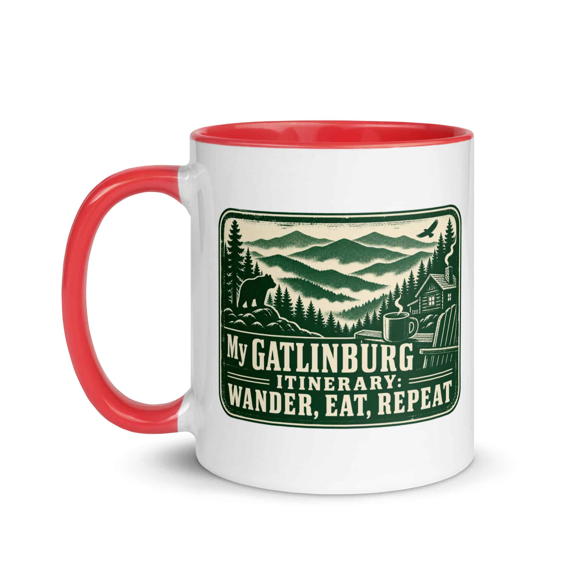 Gatlinburg and the Smokies Color Inside Coffee Mug: My Gatlinburg Itinerary: Wander, Eat, Repeat, Forest Ink Stamp