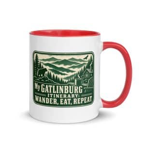 Gatlinburg and the Smokies Color Inside Coffee Mug: My Gatlinburg Itinerary: Wander, Eat, Repeat, Forest Ink Stamp - 11 oz - Main
