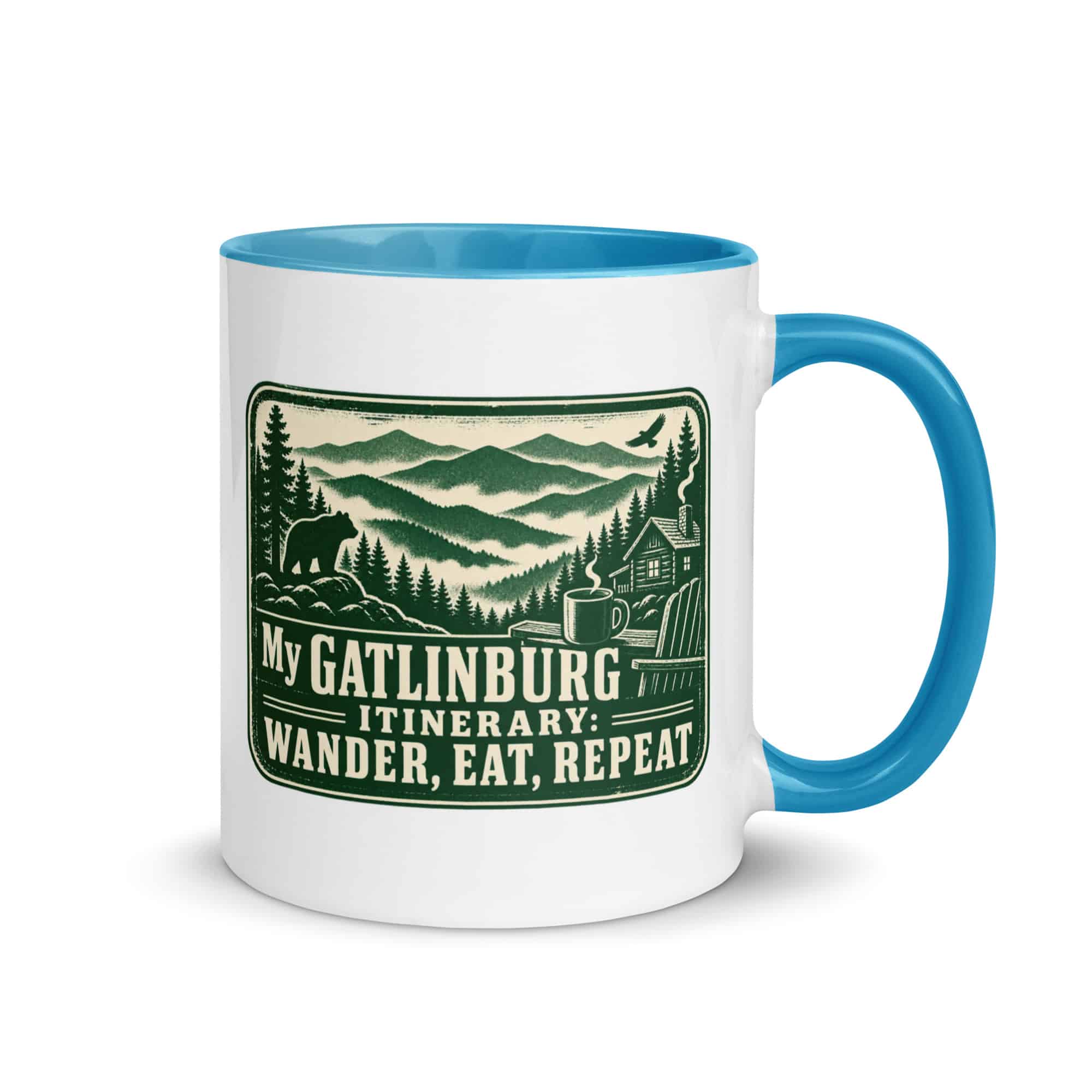 Gatlinburg and the Smokies Color Inside Coffee Mug: My Gatlinburg Itinerary: Wander, Eat, Repeat, Forest Ink Stamp