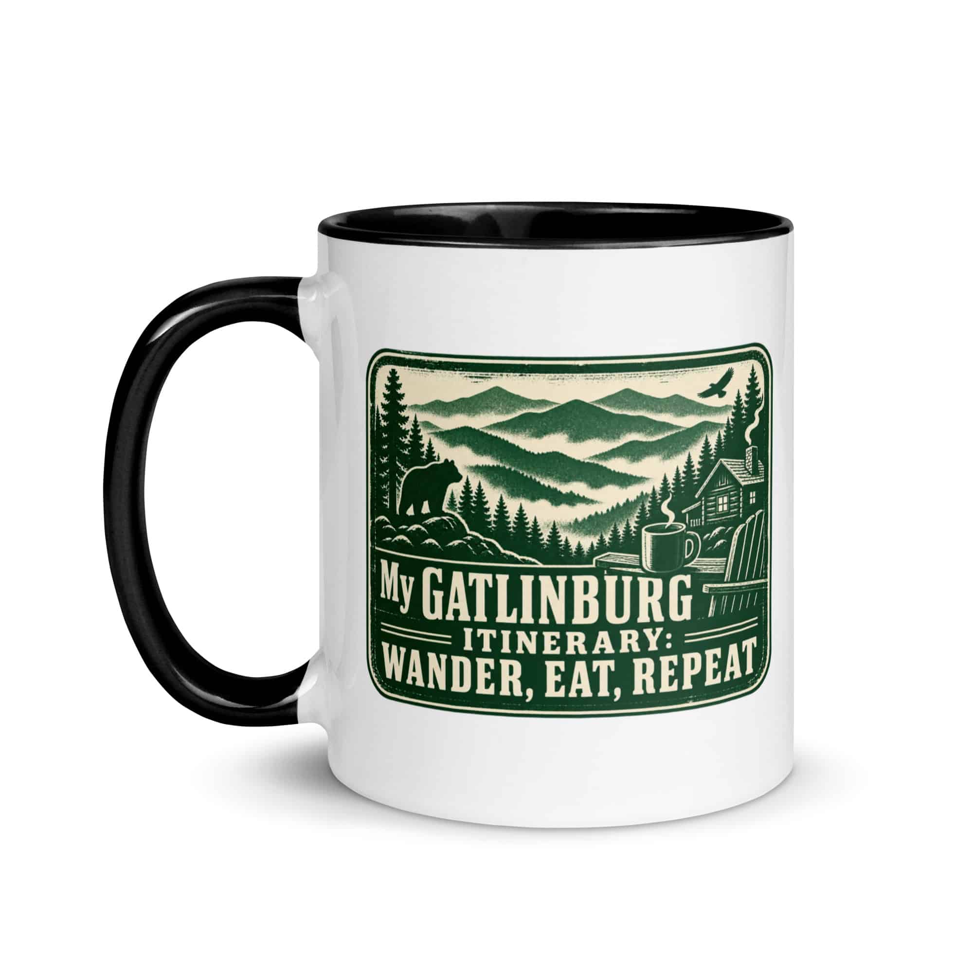 Gatlinburg and the Smokies Color Inside Coffee Mug: My Gatlinburg Itinerary: Wander, Eat, Repeat, Forest Ink Stamp