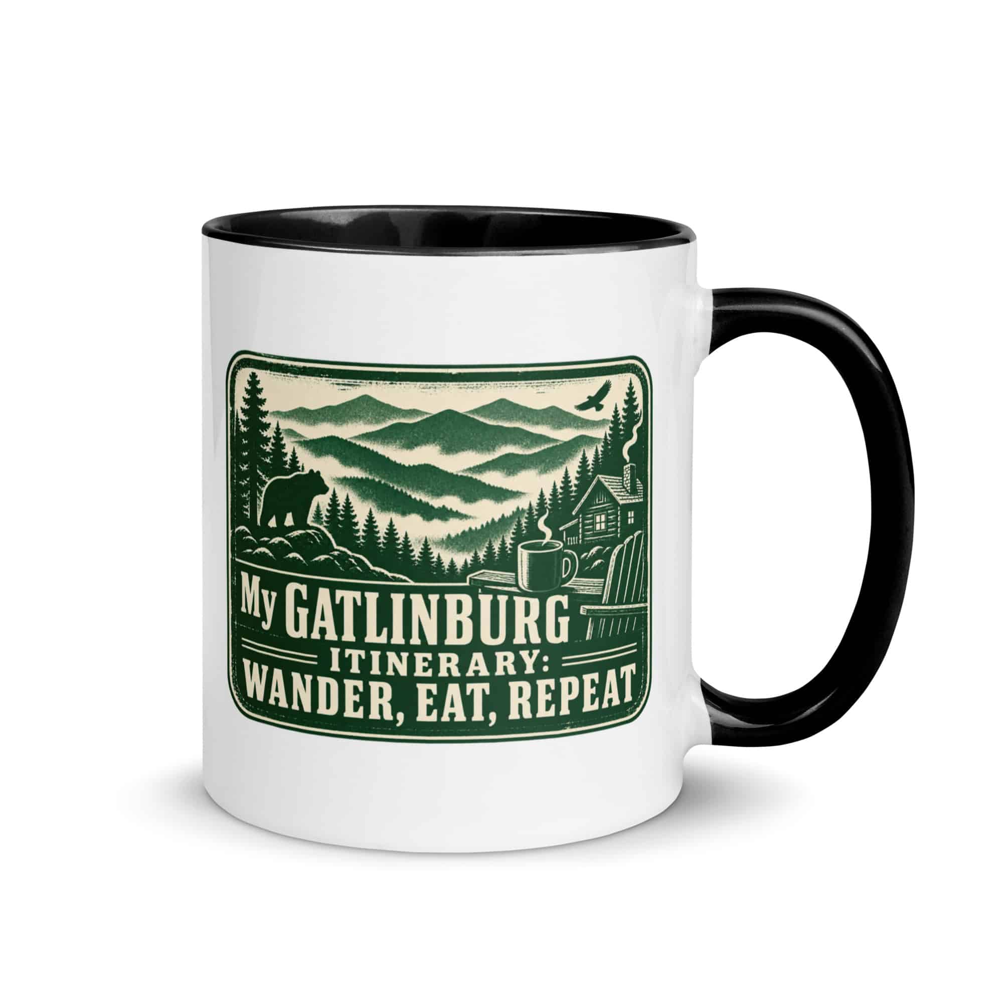 Gatlinburg and the Smokies Color Inside Coffee Mug: My Gatlinburg Itinerary: Wander, Eat, Repeat, Forest Ink Stamp