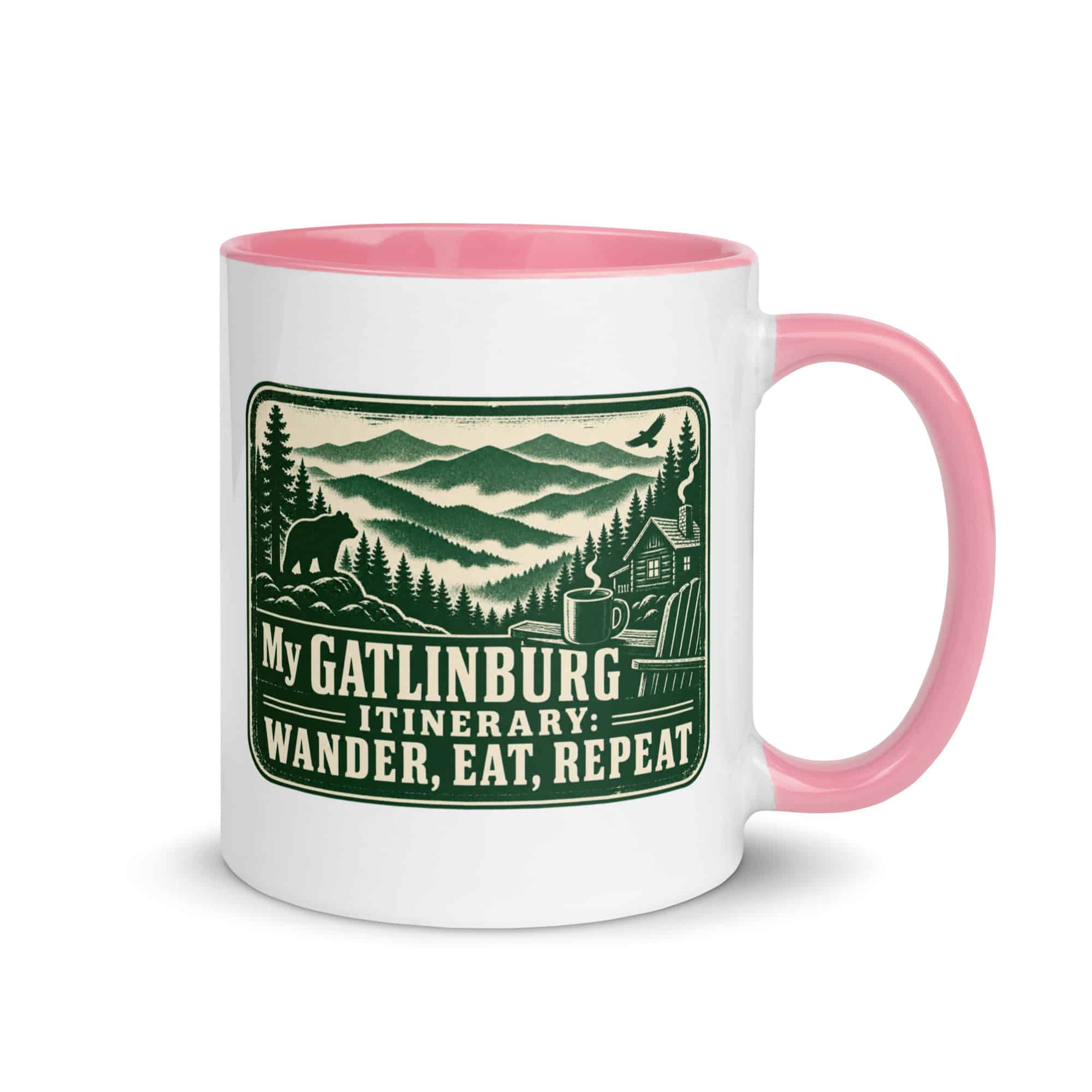 Gatlinburg and the Smokies Color Inside Coffee Mug: My Gatlinburg Itinerary: Wander, Eat, Repeat, Forest Ink Stamp