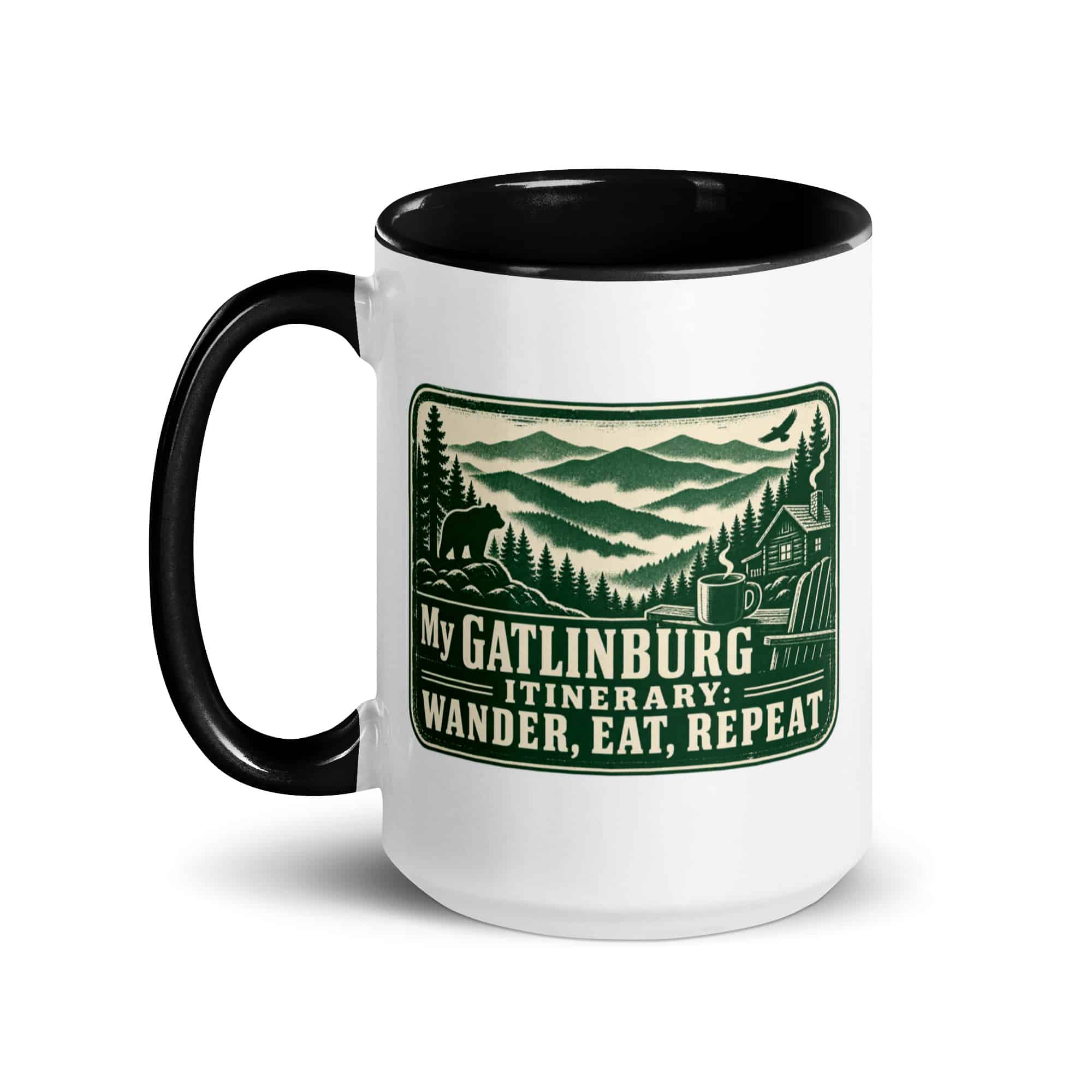 Gatlinburg and the Smokies Color Inside Coffee Mug: My Gatlinburg Itinerary: Wander, Eat, Repeat, Forest Ink Stamp