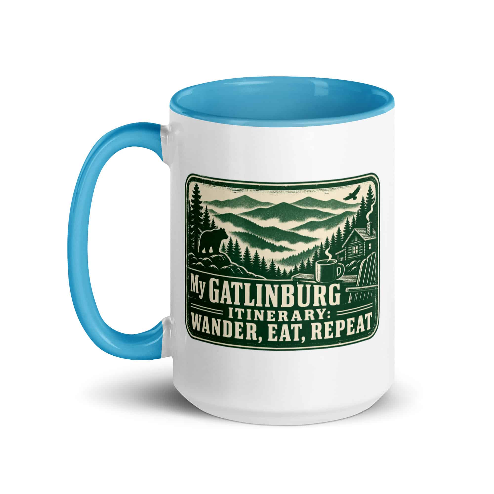 Gatlinburg and the Smokies Color Inside Coffee Mug: My Gatlinburg Itinerary: Wander, Eat, Repeat, Forest Ink Stamp