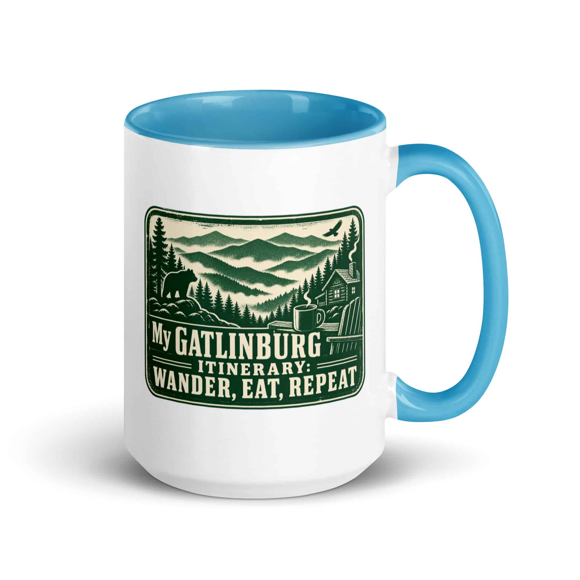 Gatlinburg and the Smokies Color Inside Coffee Mug: My Gatlinburg Itinerary: Wander, Eat, Repeat, Forest Ink Stamp