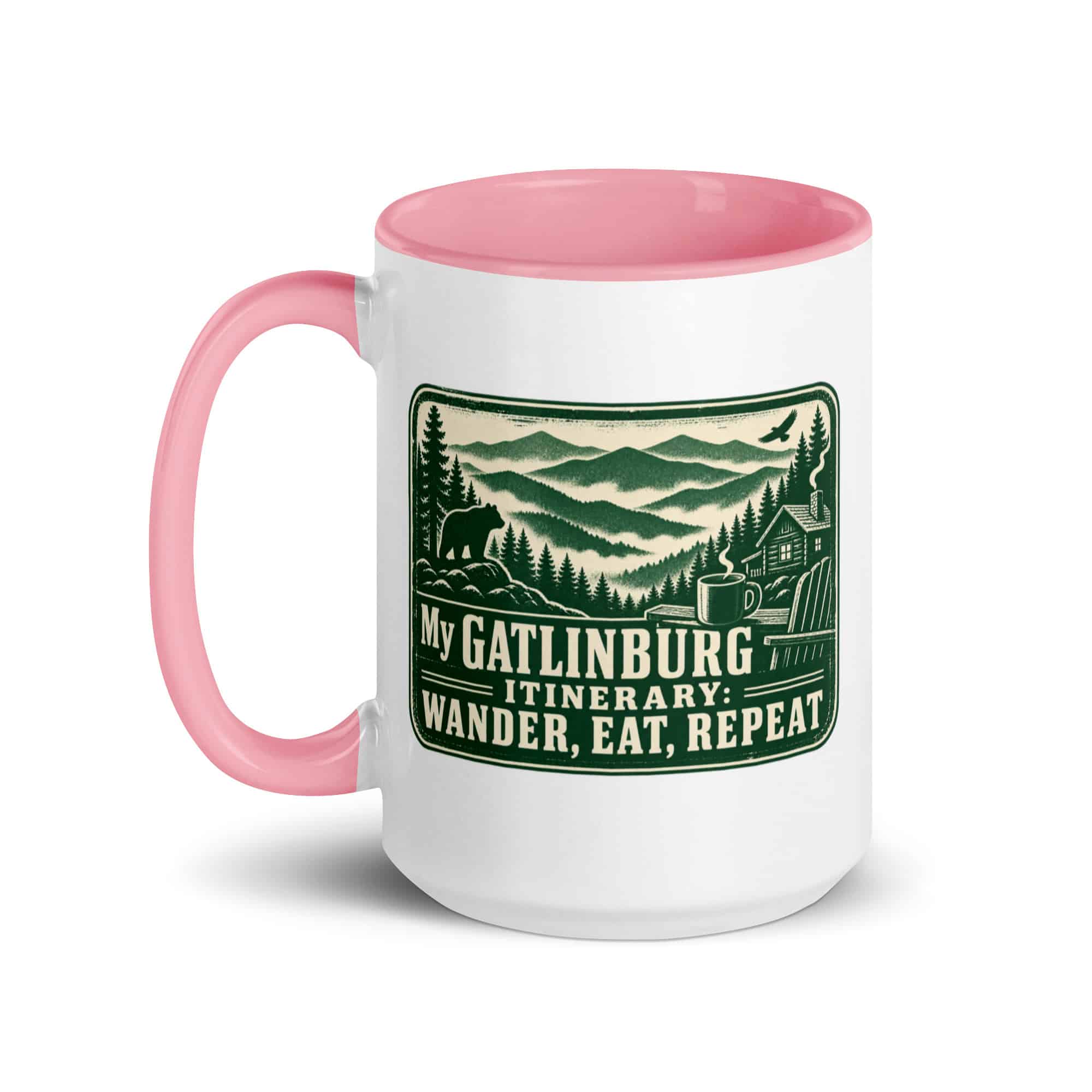 Gatlinburg and the Smokies Color Inside Coffee Mug: My Gatlinburg Itinerary: Wander, Eat, Repeat, Forest Ink Stamp