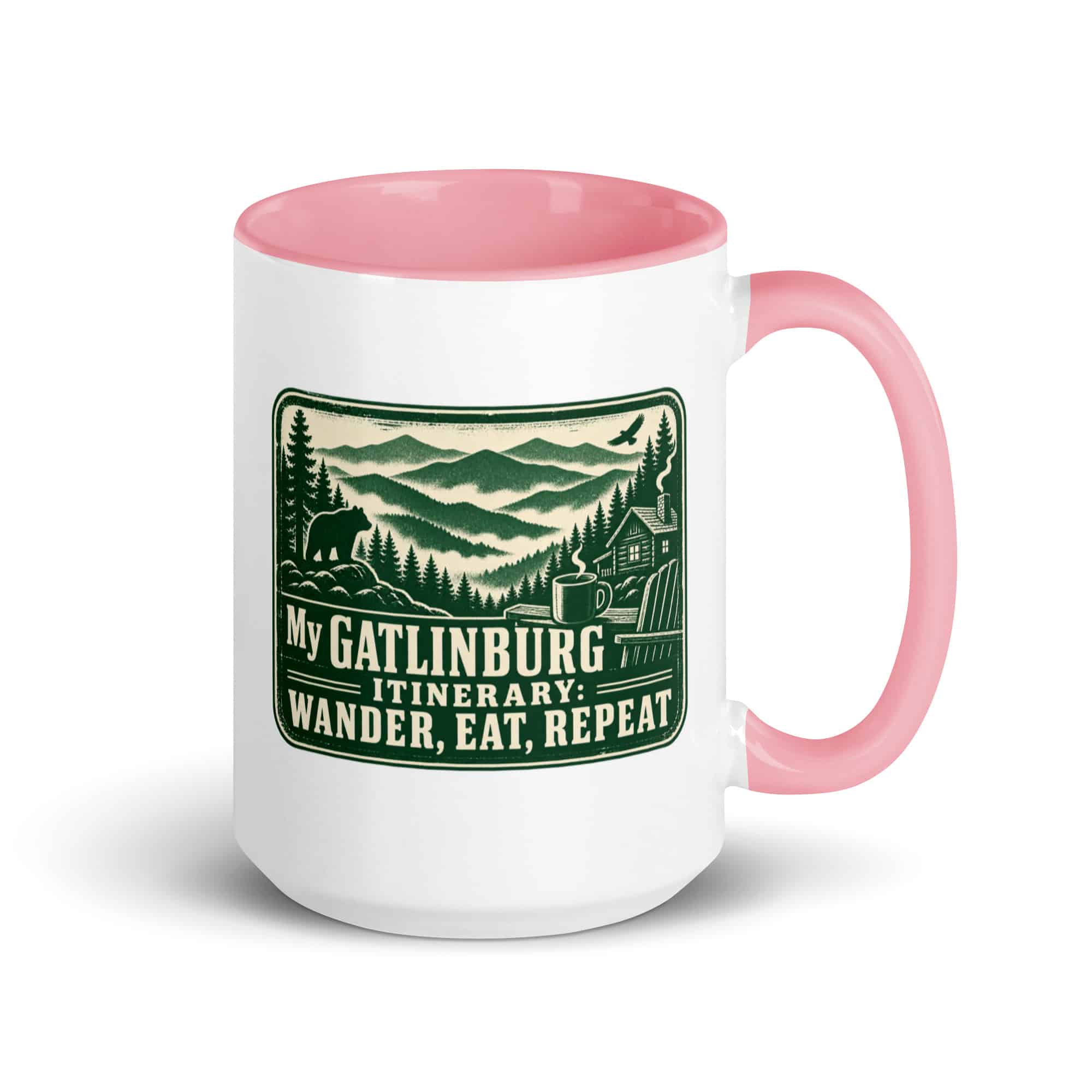 Gatlinburg and the Smokies Color Inside Coffee Mug: My Gatlinburg Itinerary: Wander, Eat, Repeat, Forest Ink Stamp