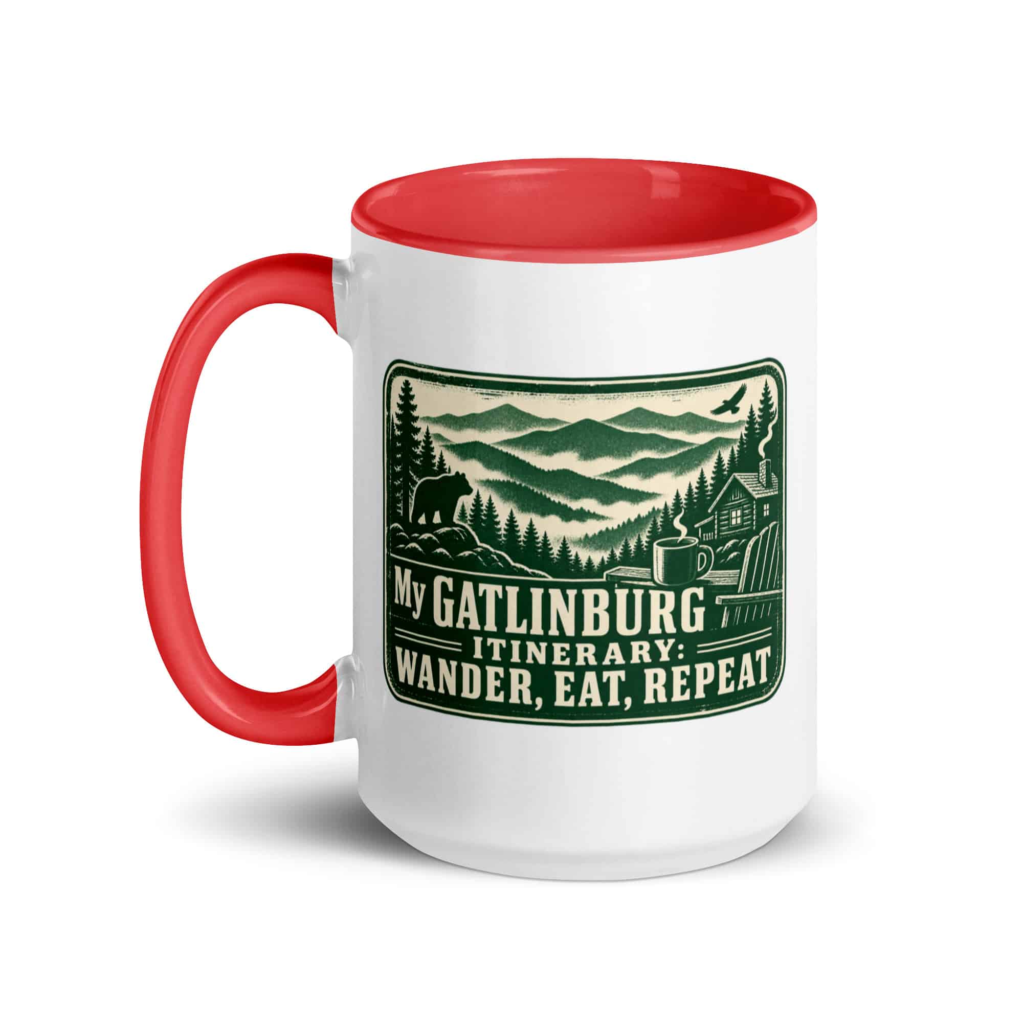 Gatlinburg and the Smokies Color Inside Coffee Mug: My Gatlinburg Itinerary: Wander, Eat, Repeat, Forest Ink Stamp