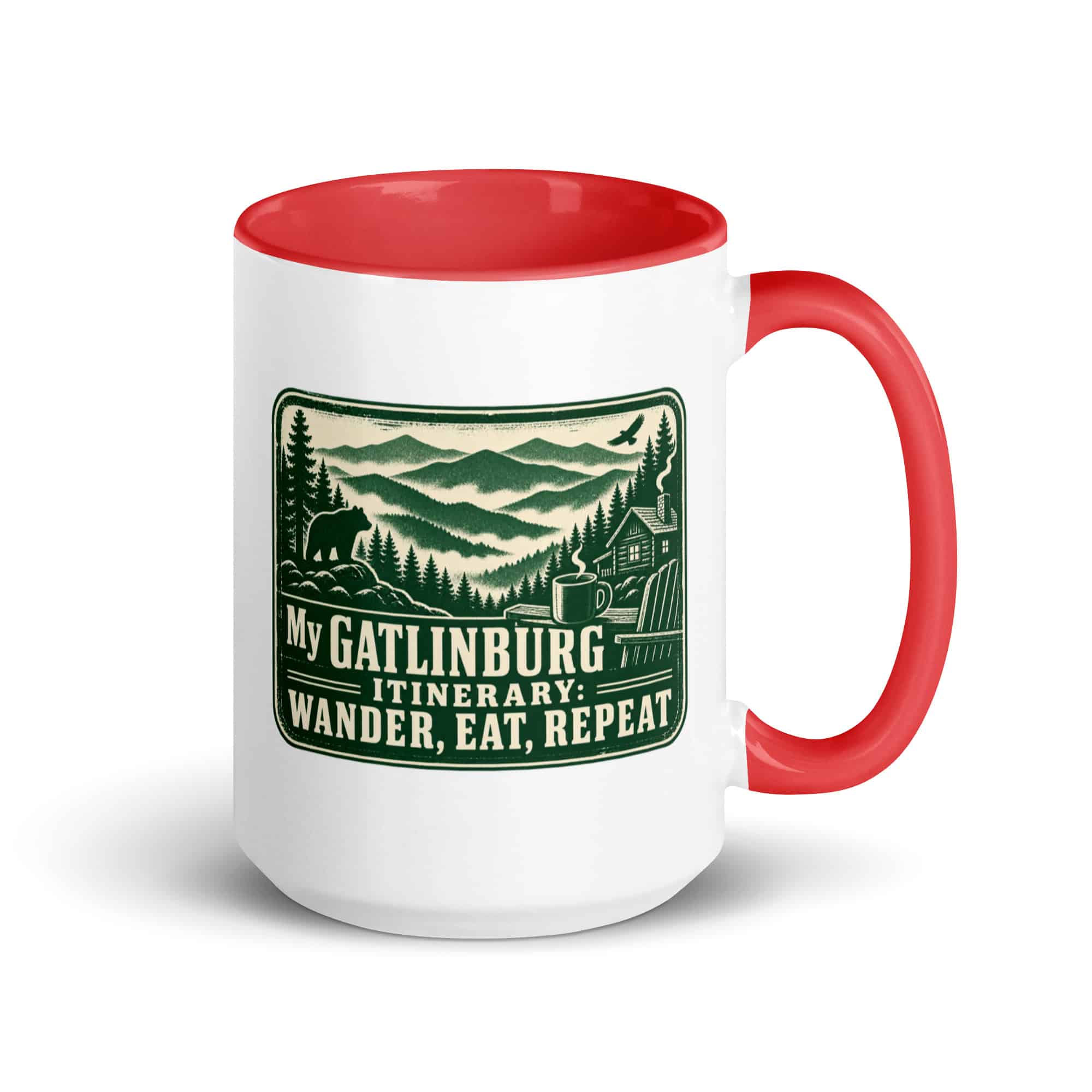 Gatlinburg and the Smokies Color Inside Coffee Mug: My Gatlinburg Itinerary: Wander, Eat, Repeat, Forest Ink Stamp