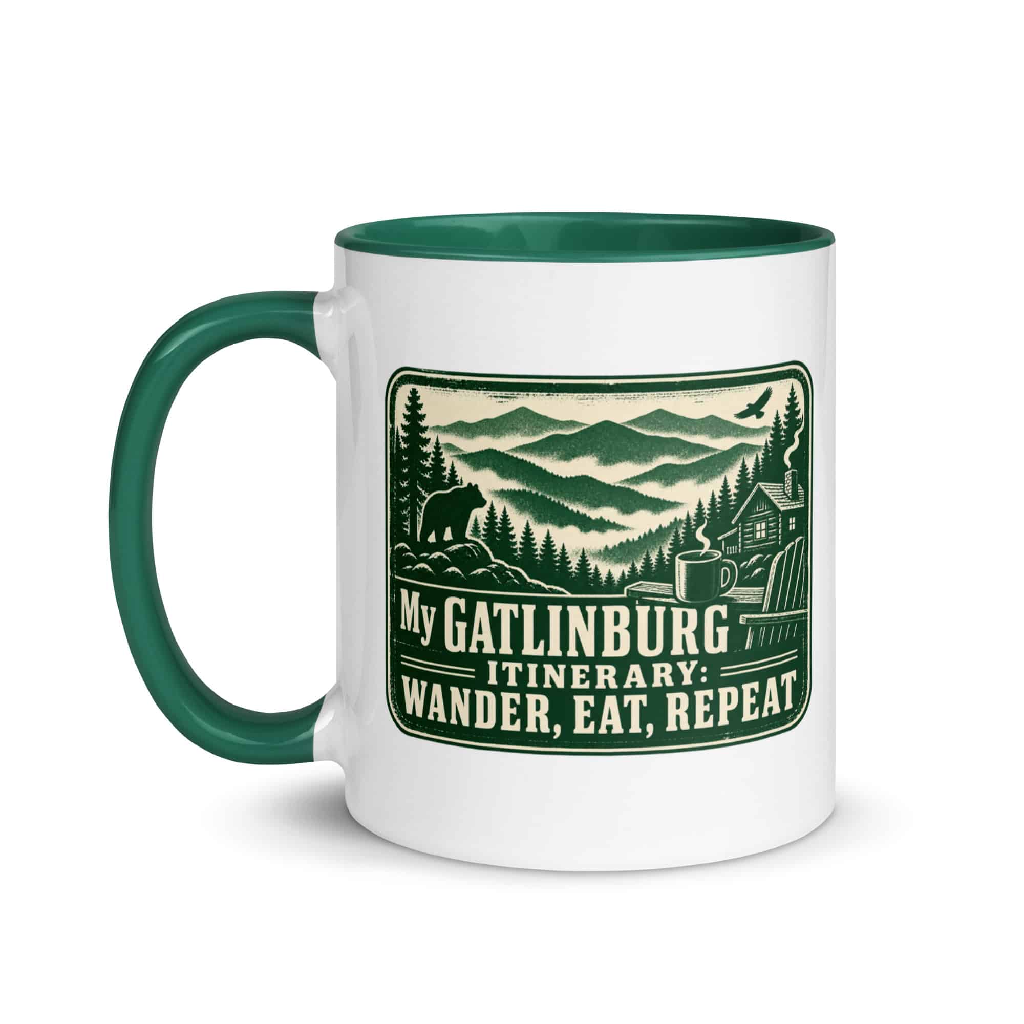 Gatlinburg and the Smokies Color Inside Coffee Mug: My Gatlinburg Itinerary: Wander, Eat, Repeat, Forest Ink Stamp