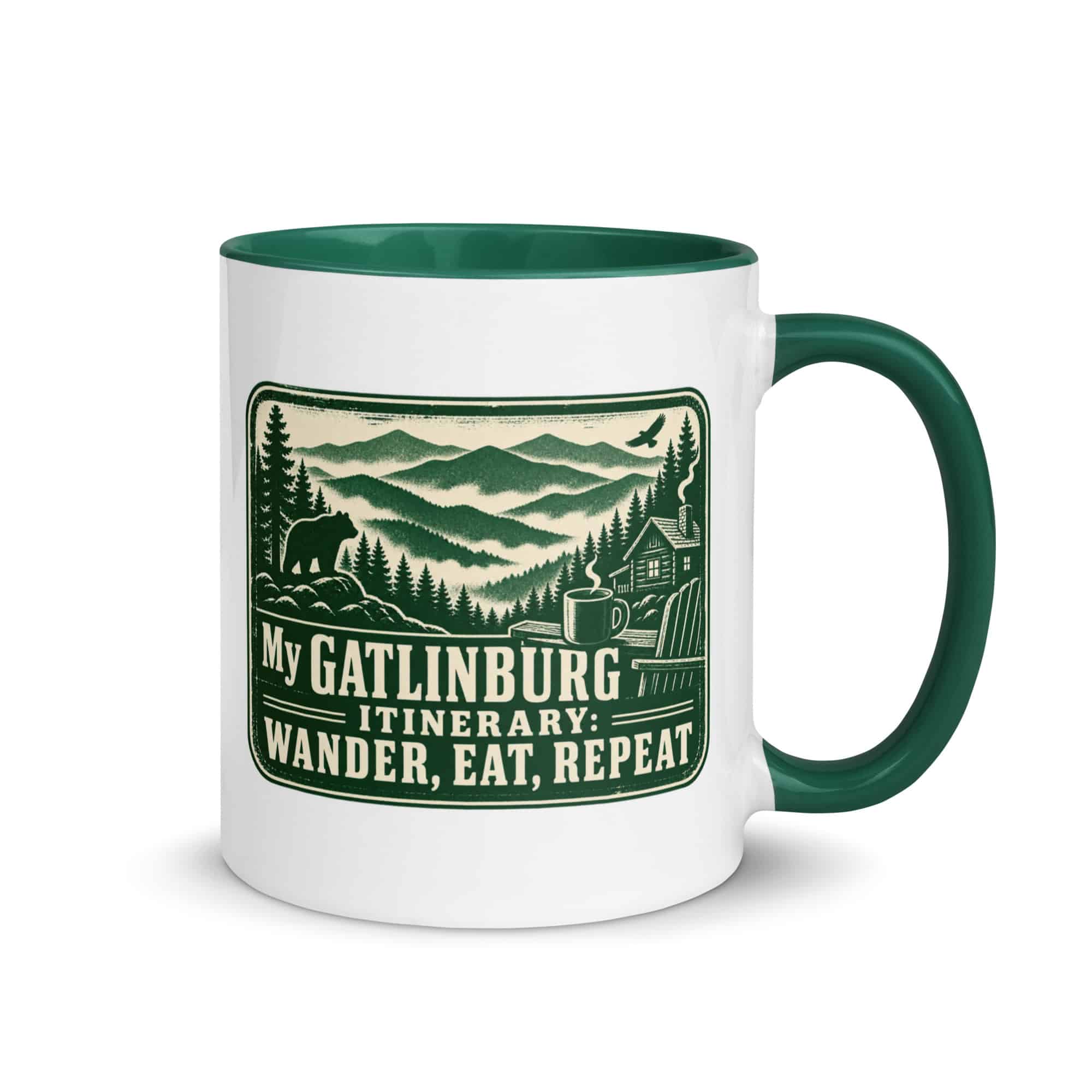 Gatlinburg and the Smokies Color Inside Coffee Mug: My Gatlinburg Itinerary: Wander, Eat, Repeat, Forest Ink Stamp