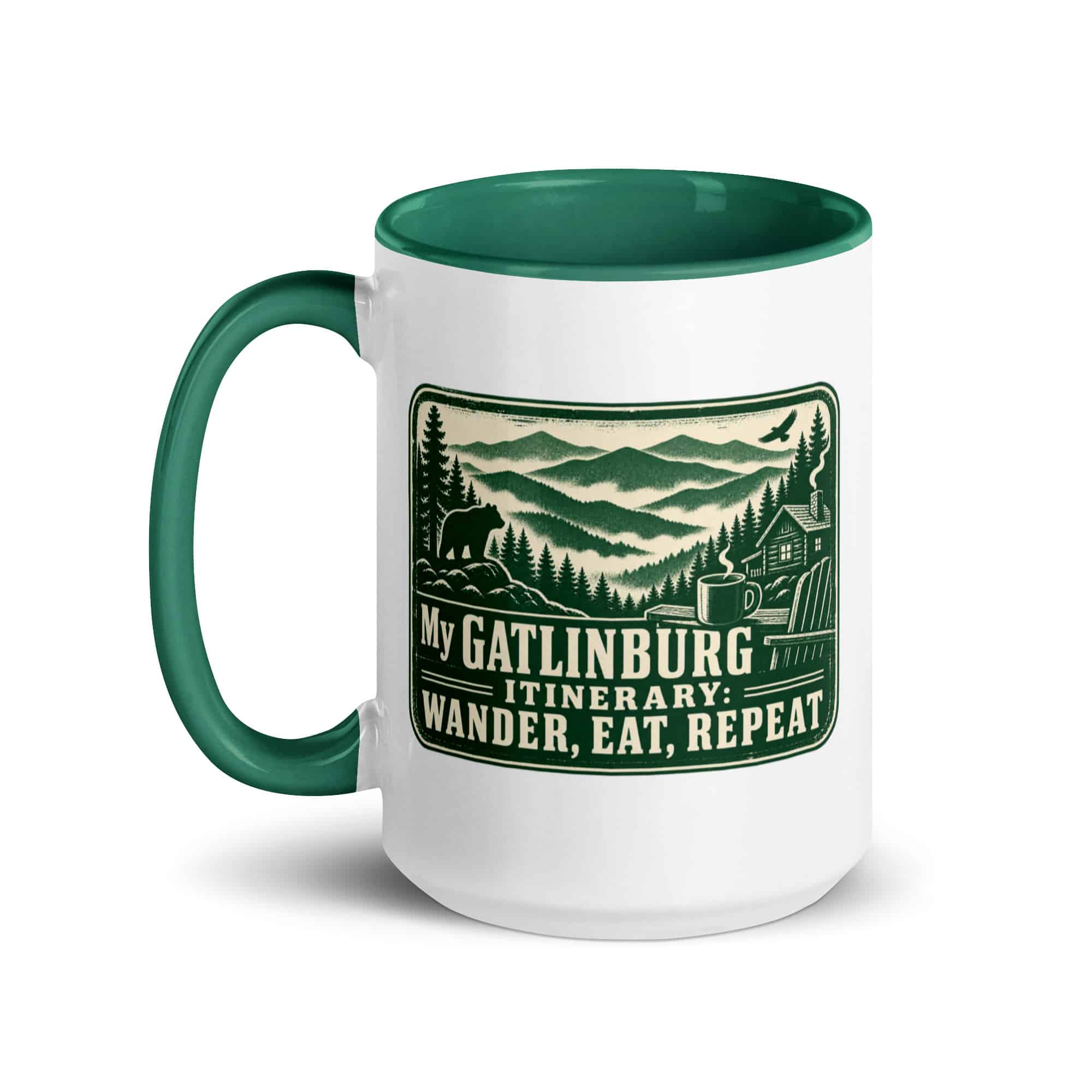 Gatlinburg and the Smokies Color Inside Coffee Mug: My Gatlinburg Itinerary: Wander, Eat, Repeat, Forest Ink Stamp