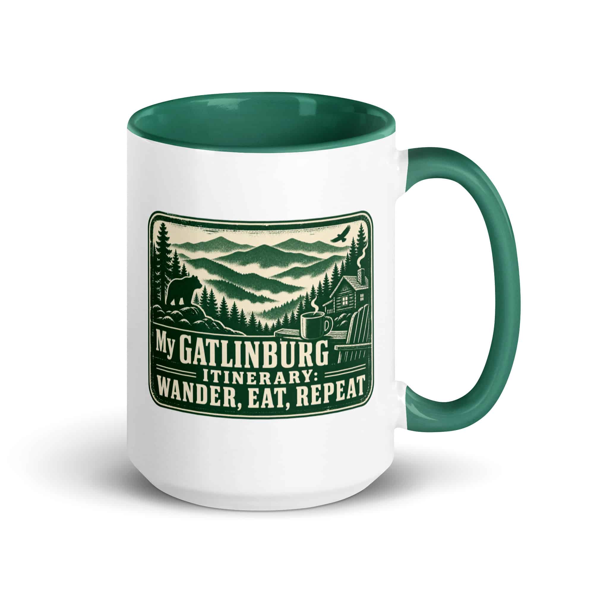 Gatlinburg and the Smokies Color Inside Coffee Mug: My Gatlinburg Itinerary: Wander, Eat, Repeat, Forest Ink Stamp