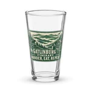 Gatlinburg and the Smokies Pint Glass: My Gatlinburg Itinerary: Wander, Eat, Repeat, Forest Ink Stamp - 16 oz - Main