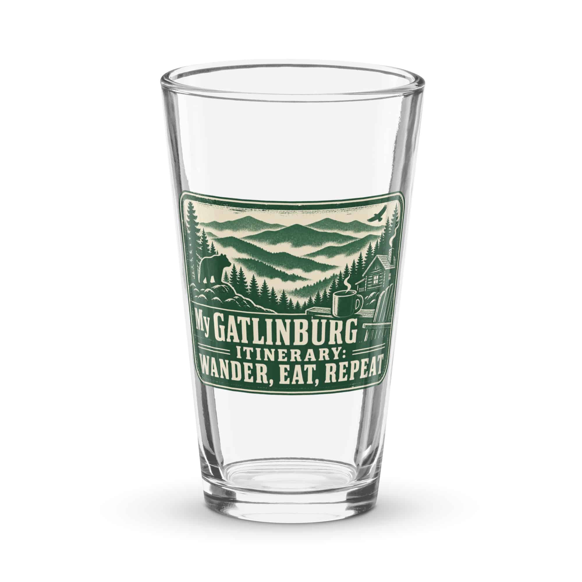 Gatlinburg and the Smokies Pint Glass: My Gatlinburg Itinerary: Wander, Eat, Repeat, Forest Ink Stamp