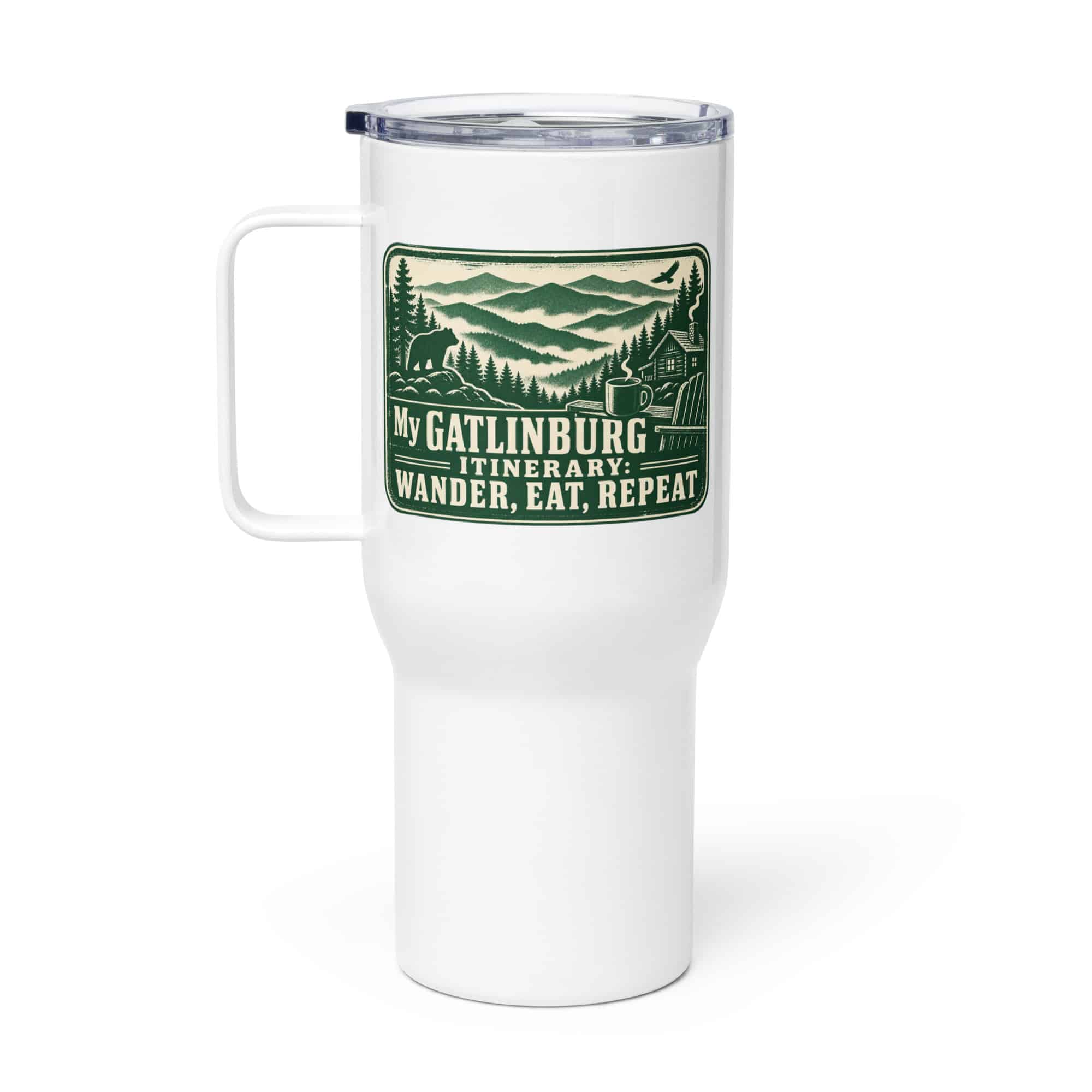 Gatlinburg and the Smokies Travel Mug: My Gatlinburg Itinerary: Wander, Eat, Repeat, Forest Ink Stamp
