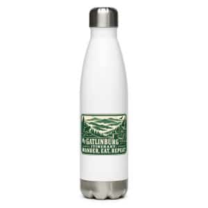 Gatlinburg and the Smokies Stainless Steel Water Bottle: My Gatlinburg Itinerary: Wander, Eat, Repeat, Forest Ink Stamp - 17 oz - Main
