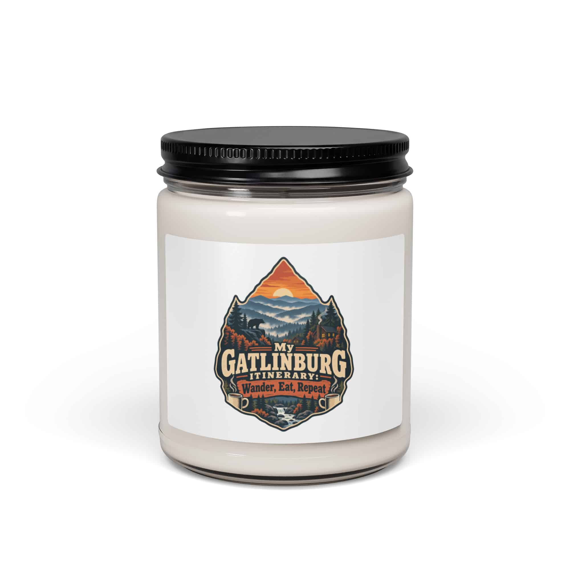 Gatlinburg and the Smokies Soy Wax Candle: My Gatlinburg Itinerary: Wander, Eat, Repeat, Scenic Shield Badge