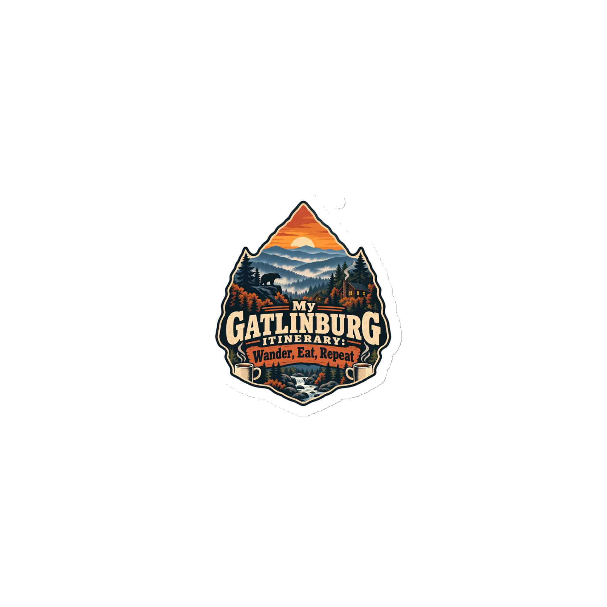 Gatlinburg and the Smokies Die-Cut Magnet: My Gatlinburg Itinerary: Wander, Eat, Repeat, Scenic Shield Badge