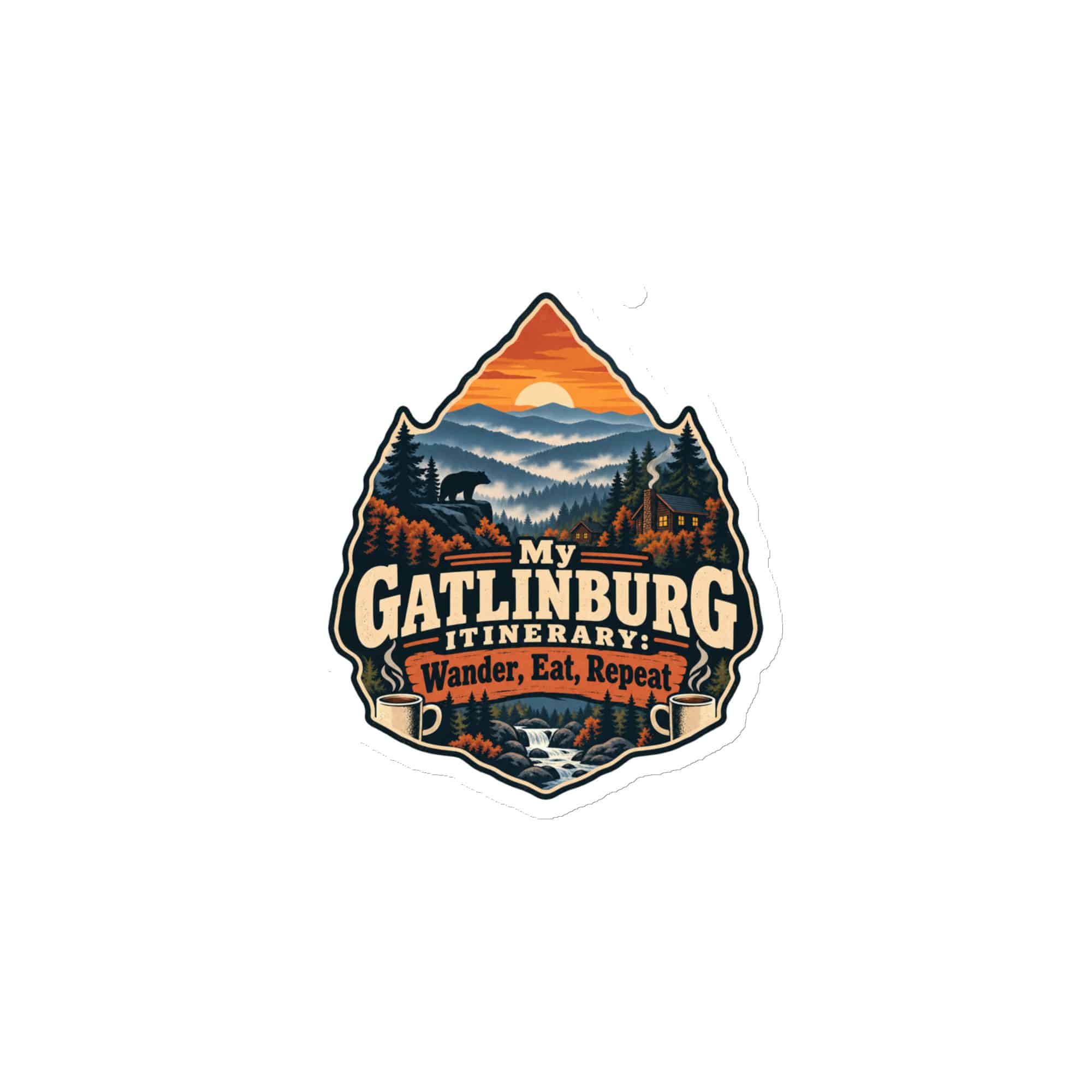 Gatlinburg and the Smokies Die-Cut Magnet: My Gatlinburg Itinerary: Wander, Eat, Repeat, Scenic Shield Badge