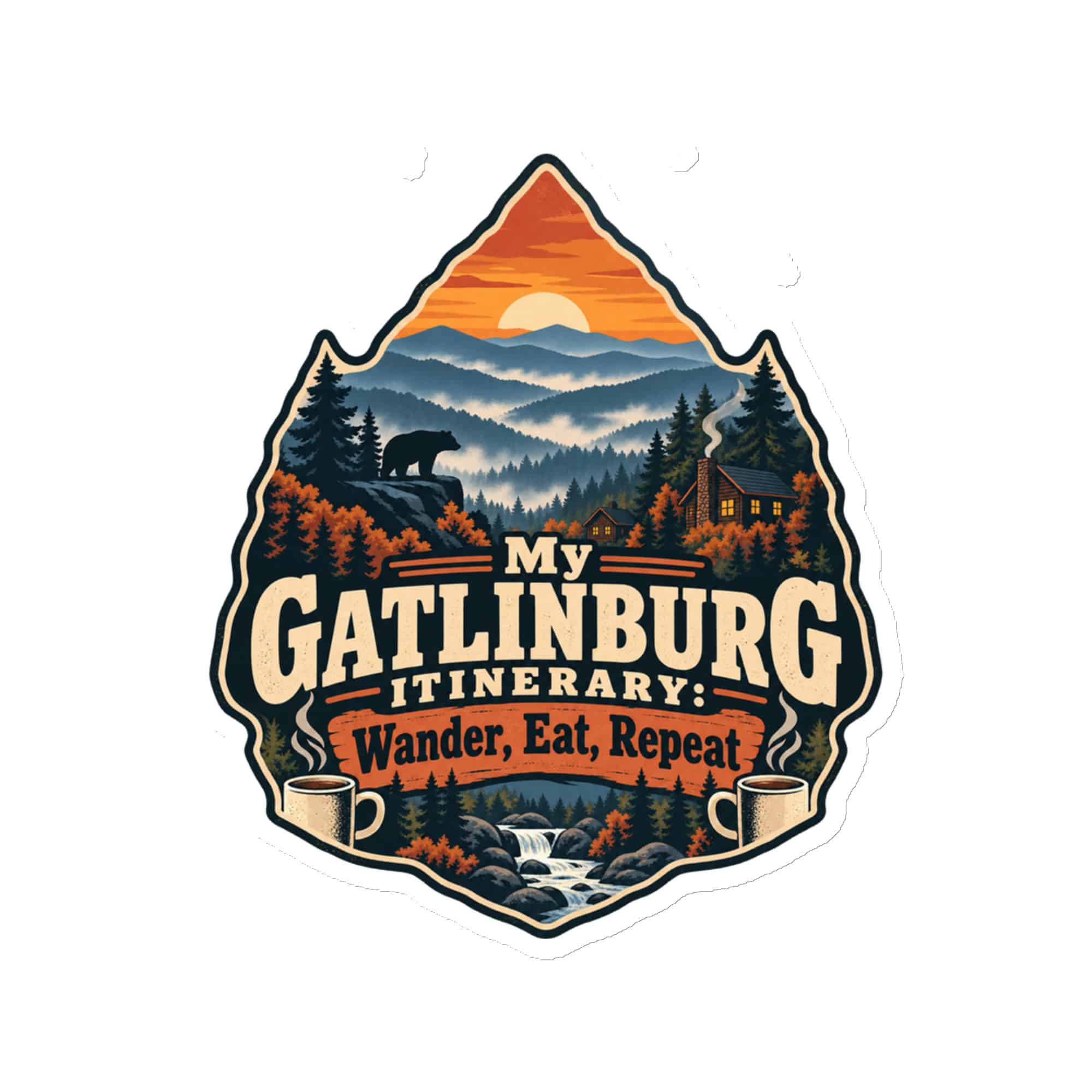 Gatlinburg and the Smokies Die-Cut Magnet: My Gatlinburg Itinerary: Wander, Eat, Repeat, Scenic Shield Badge