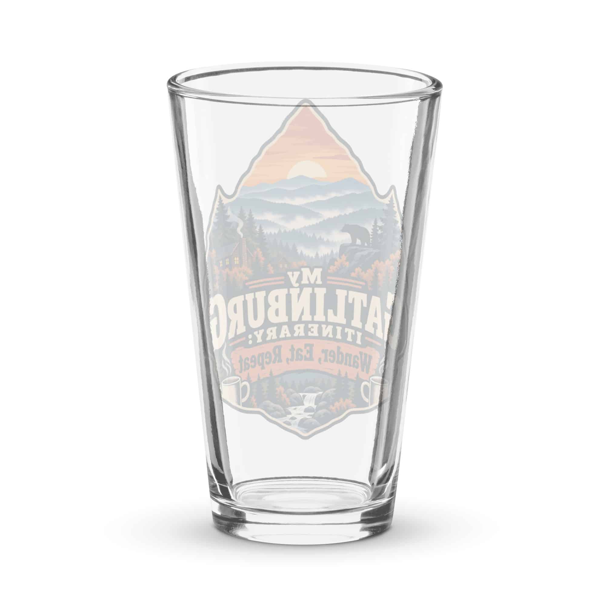 Gatlinburg and the Smokies Pint Glass: My Gatlinburg Itinerary: Wander, Eat, Repeat, Scenic Shield Badge