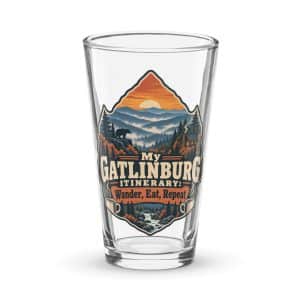 Gatlinburg and the Smokies Pint Glass: My Gatlinburg Itinerary: Wander, Eat, Repeat, Scenic Shield Badge - 16 oz - Main