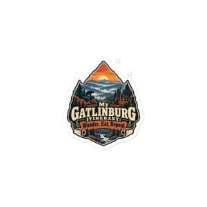Gatlinburg and the Smokies Vinyl Sticker: My Gatlinburg Itinerary: Wander, Eat, Repeat, Scenic Shield Badge - 3″×3″ - Main