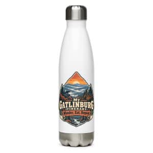 Gatlinburg and the Smokies Stainless Steel Water Bottle: My Gatlinburg Itinerary: Wander, Eat, Repeat, Scenic Shield Badge - 17 oz - Main