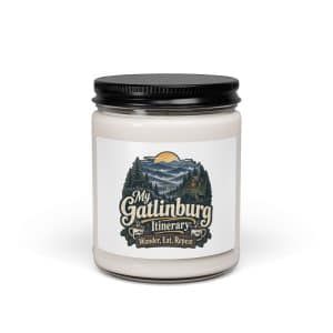 Gatlinburg and the Smokies Soy Wax Candle: My Gatlinburg Itinerary: Wander, Eat, Repeat, Woodland Scenic Lettering - 9oz - Main