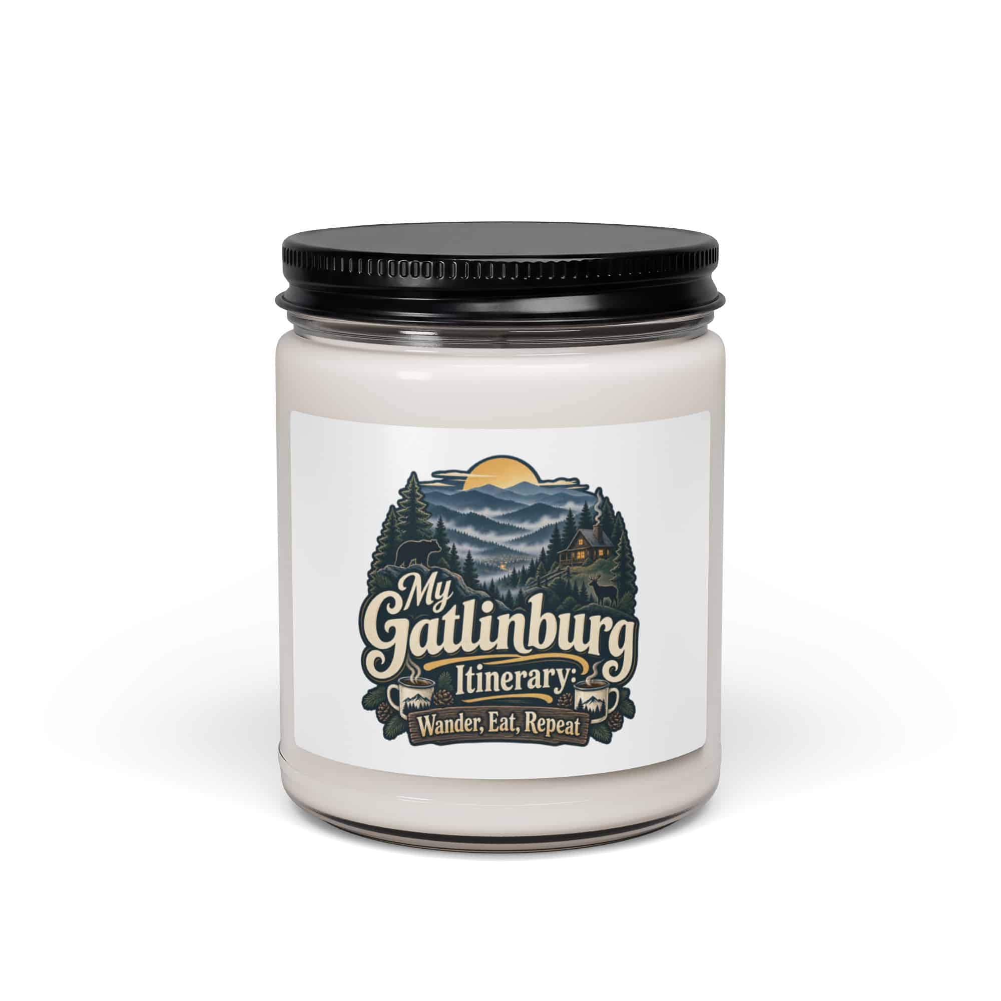 Gatlinburg and the Smokies Soy Wax Candle: My Gatlinburg Itinerary: Wander, Eat, Repeat, Woodland Scenic Lettering