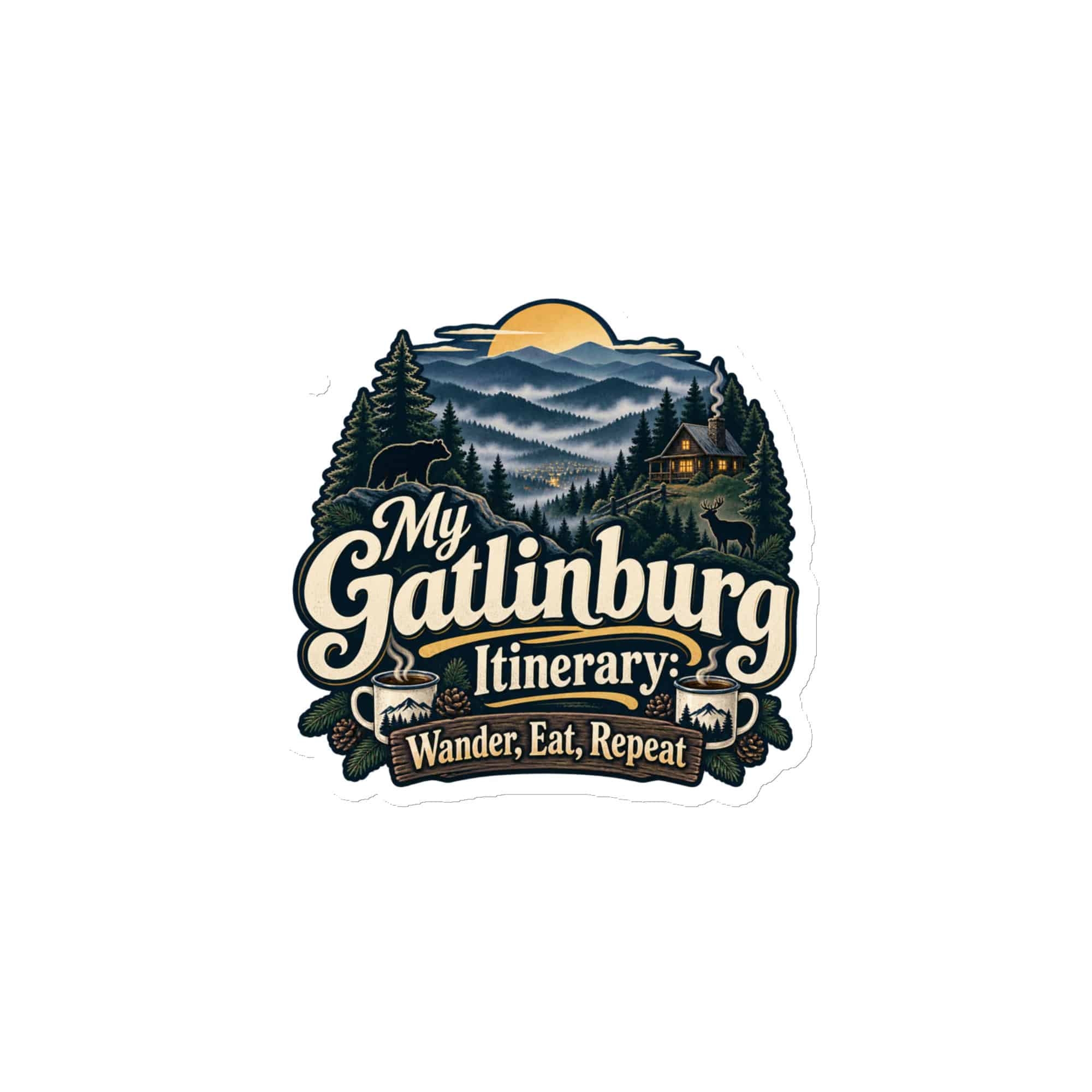 Gatlinburg and the Smokies Die-Cut Magnet: My Gatlinburg Itinerary: Wander, Eat, Repeat, Woodland Scenic Lettering