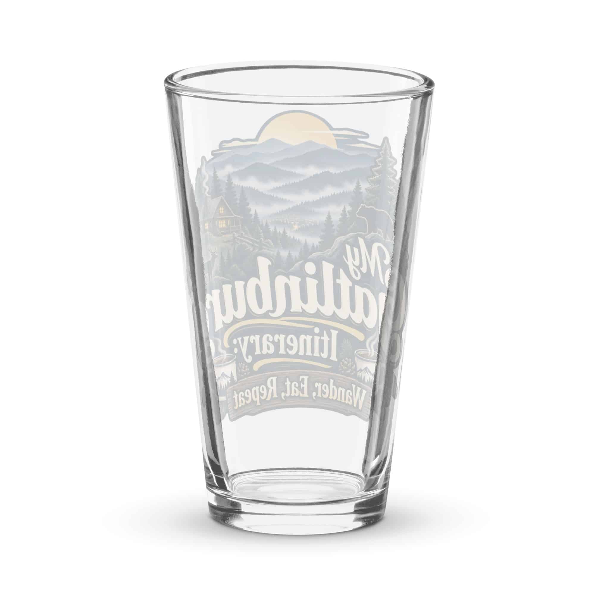 Gatlinburg and the Smokies Pint Glass: My Gatlinburg Itinerary: Wander, Eat, Repeat, Woodland Scenic Lettering