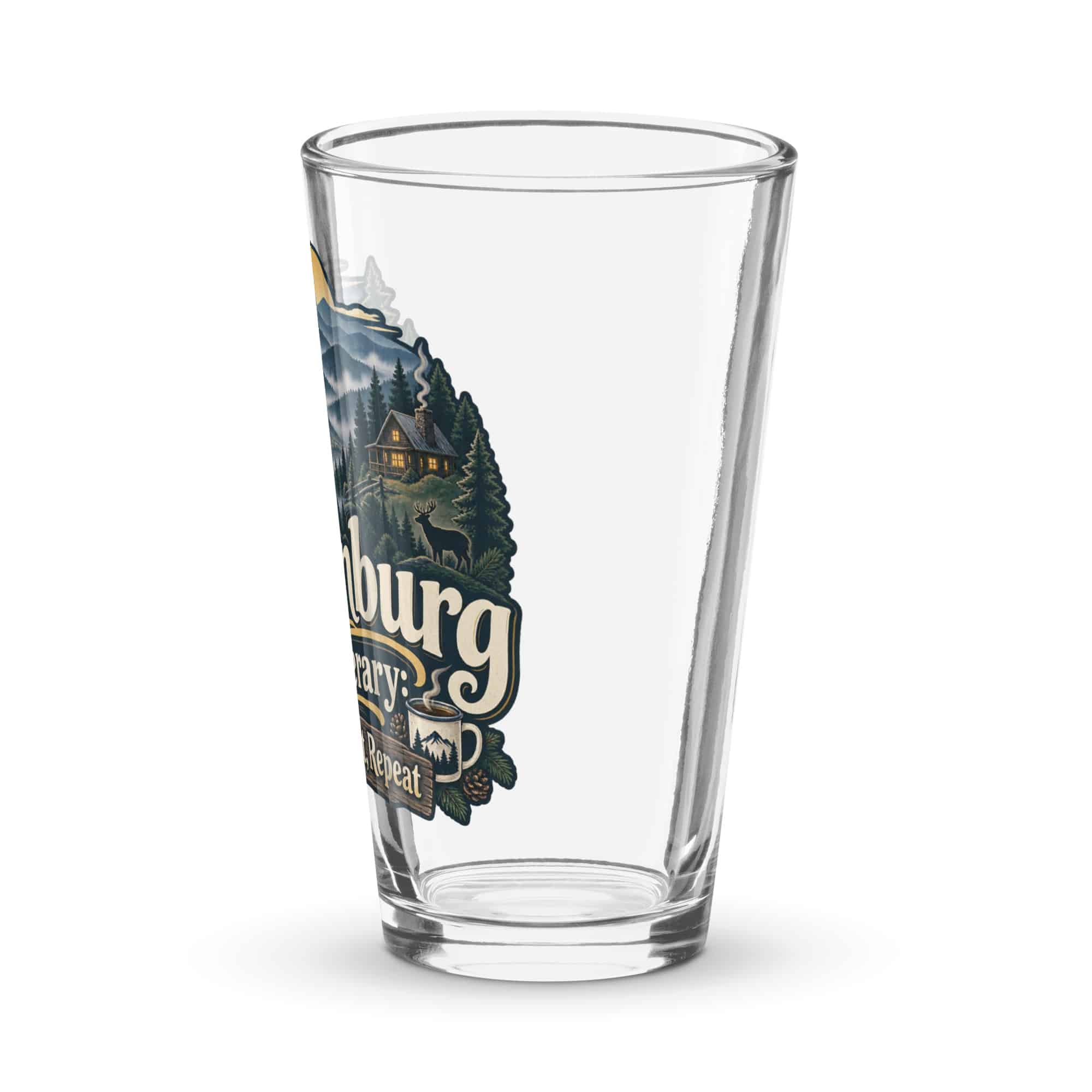 Gatlinburg and the Smokies Pint Glass: My Gatlinburg Itinerary: Wander, Eat, Repeat, Woodland Scenic Lettering