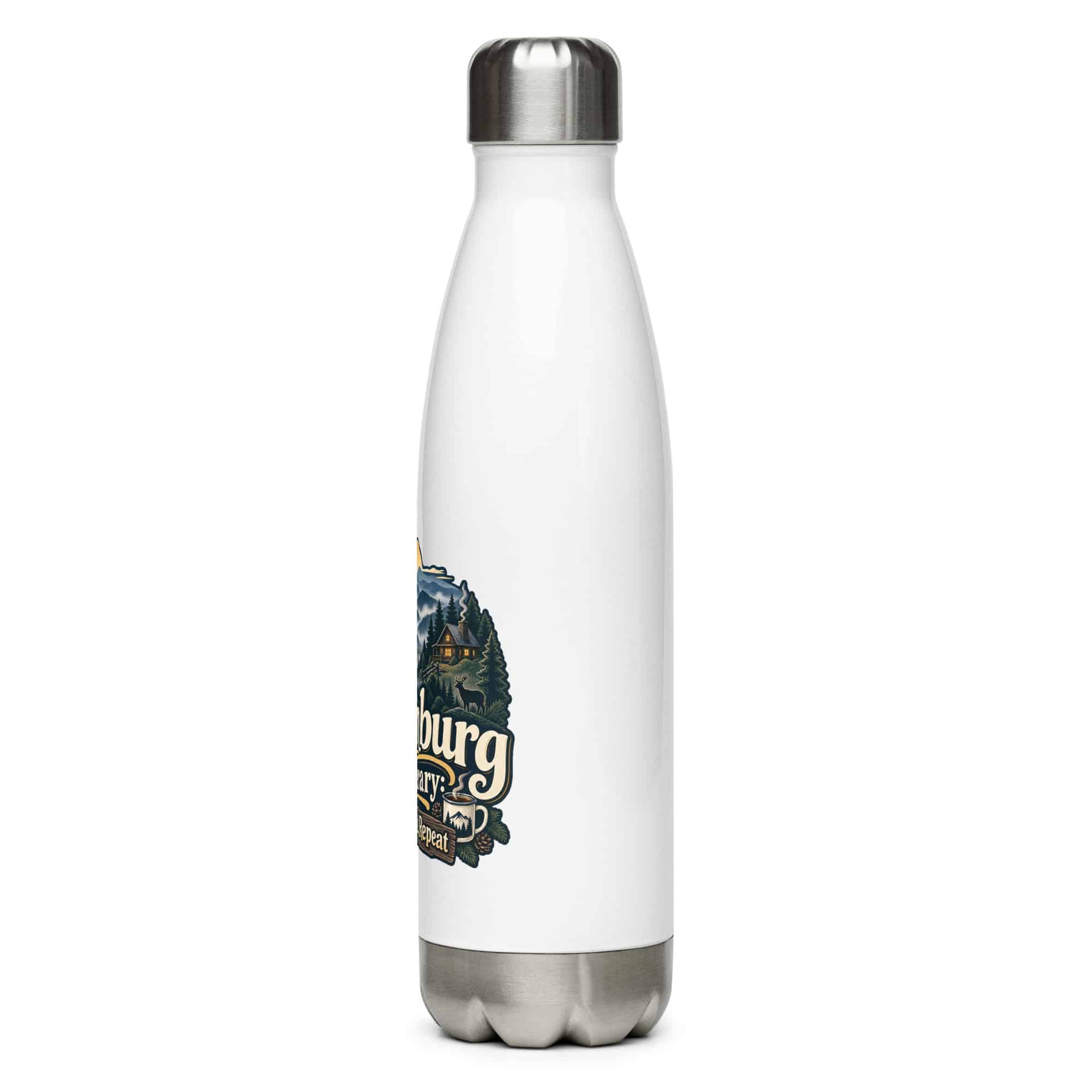 Gatlinburg and the Smokies Stainless Steel Water Bottle: My Gatlinburg Itinerary: Wander, Eat, Repeat, Woodland Scenic Lettering