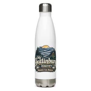 Gatlinburg and the Smokies Stainless Steel Water Bottle: My Gatlinburg Itinerary: Wander, Eat, Repeat, Woodland Scenic Lettering - 17 oz - Main