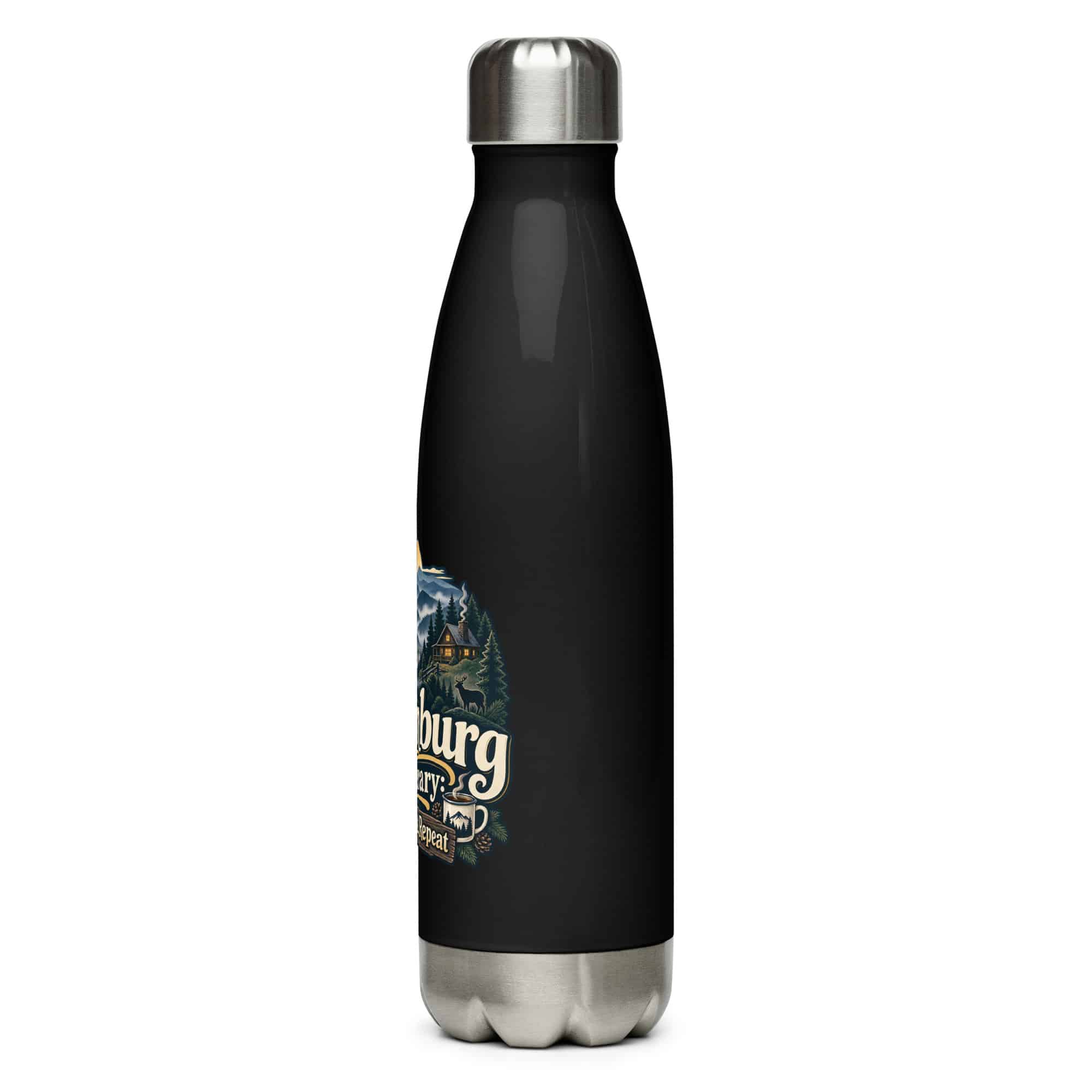 Gatlinburg and the Smokies Stainless Steel Water Bottle: My Gatlinburg Itinerary: Wander, Eat, Repeat, Woodland Scenic Lettering