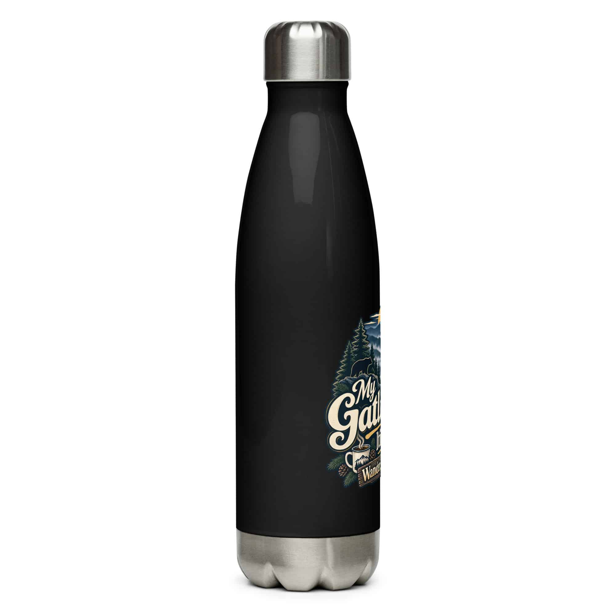 Gatlinburg and the Smokies Stainless Steel Water Bottle: My Gatlinburg Itinerary: Wander, Eat, Repeat, Woodland Scenic Lettering